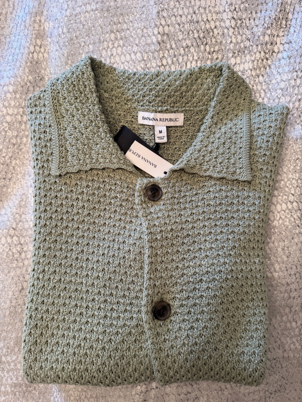 Banana Republic Green Sweet Grass Crochet Cotton Knit Shirt in medium - Picture 6 of 7